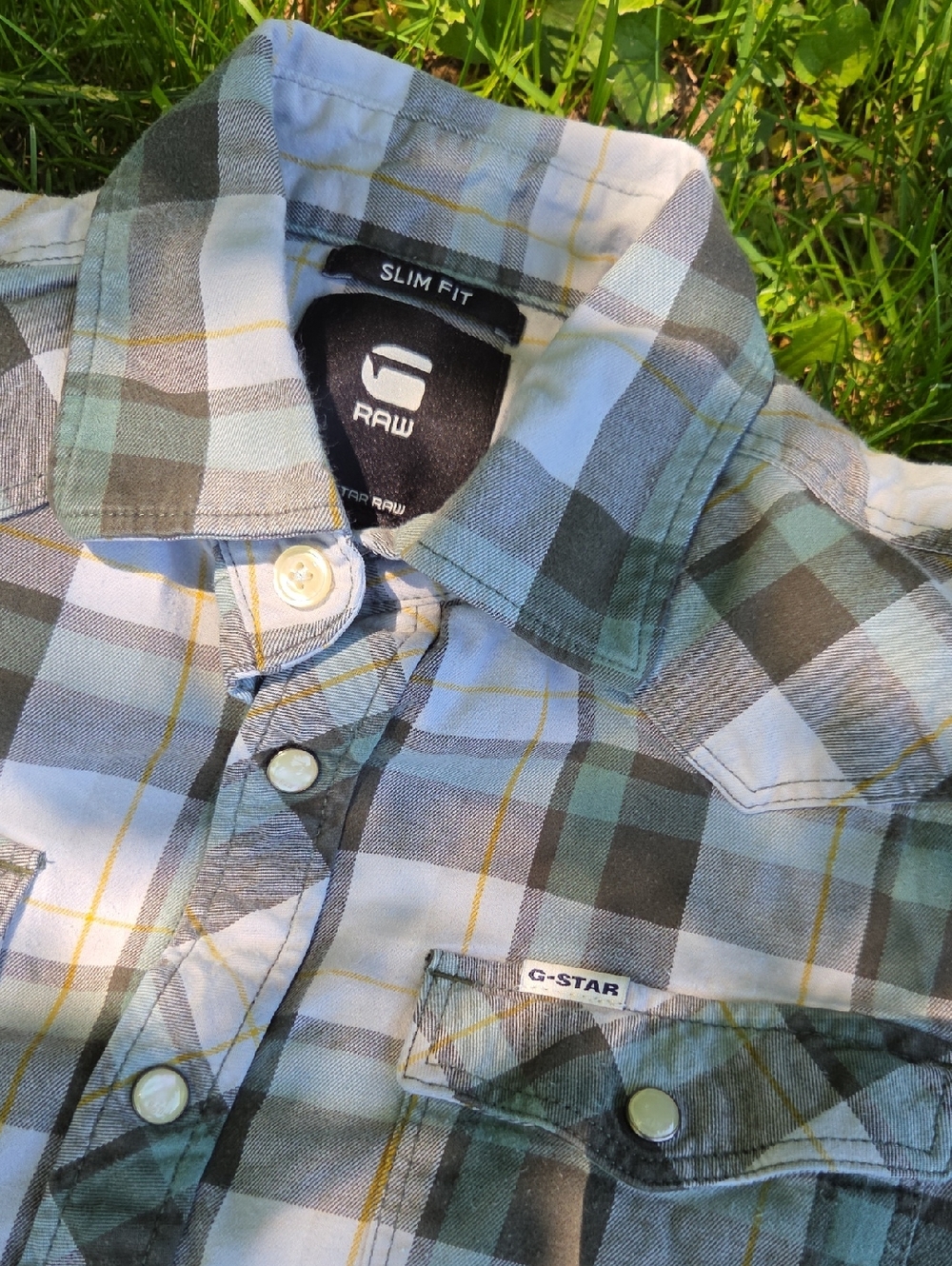 G-Star Mens Plaid Button-Down Shirt - Green, Gray, White